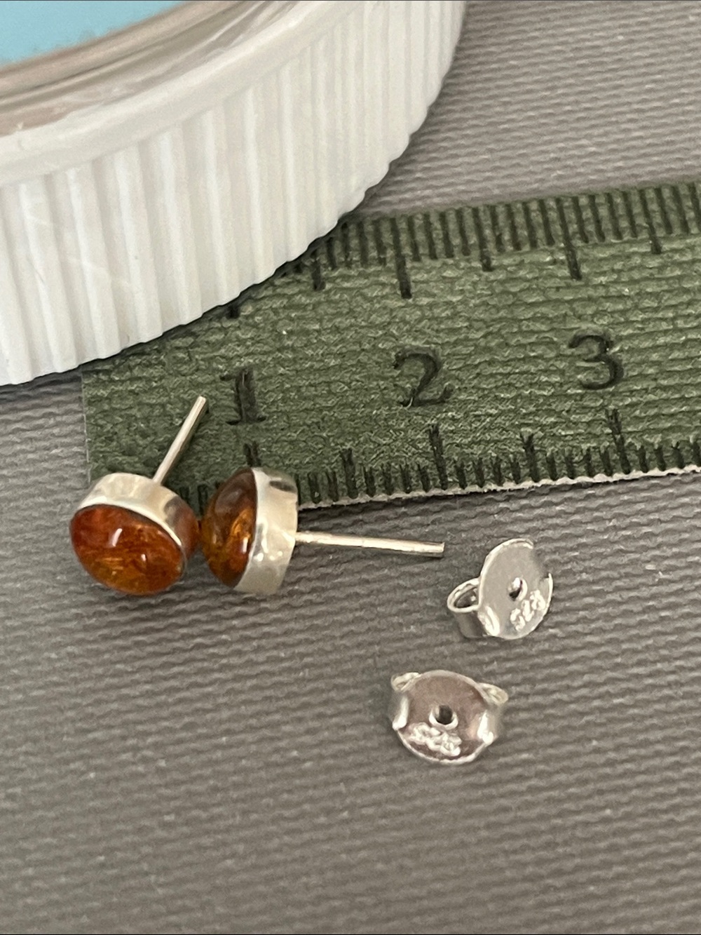 Amber Sterling Stud Earrings - Picture 7 of 11